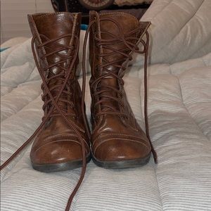 Brown lace up combat boots
